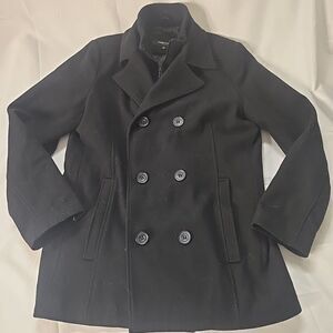 Kenneth Cole Layered Button Up Coat Women's Small Black Wool with Quilted Lining